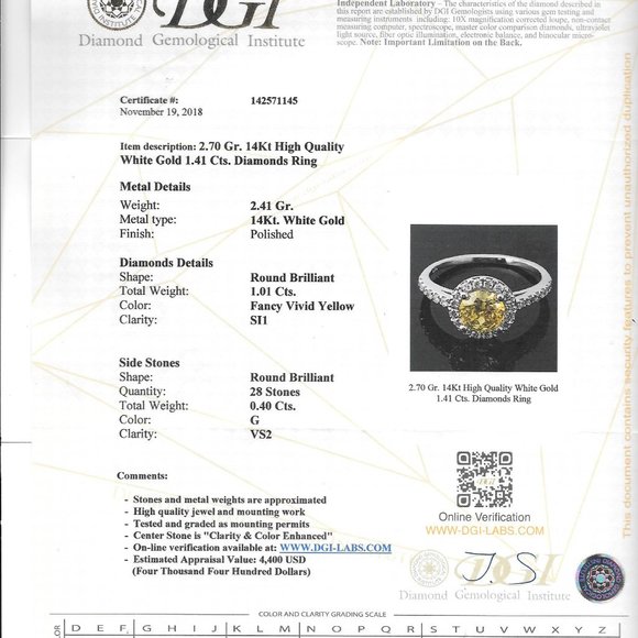 Halo Diamond Engagement Ring Fancy Yellow Round Shape 1.41 TCW 14K White Gold - Picture 4 of 11